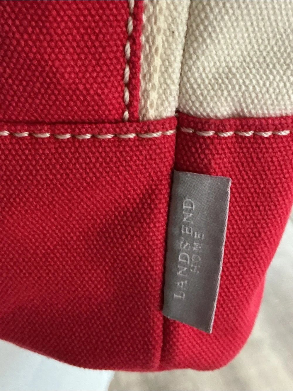 Lands End Canvas Wine Bottle Tote Bag Caddy Red Cream Initial Monogram S
